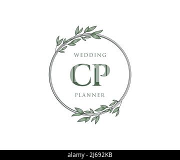 CP Initials Letter Hochzeit Monogram Logos Kollektion, handgezeichnete moderne minimalistische und florale Vorlagen für Einladungskarten, Save the Date, elegant Stock Vektor