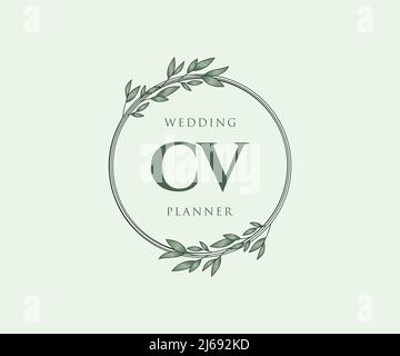 CV Initialen Brief Hochzeit Monogramm Logos Kollektion, handgezeichnete moderne minimalistische und florale Vorlagen für Einladungskarten, Save the Date, elegant Stock Vektor