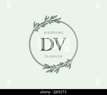 DV Initialen Brief Hochzeit Monogramm Logos Kollektion, handgezeichnete moderne minimalistische und florale Vorlagen für Einladungskarten, Save the Date, elegant Stock Vektor