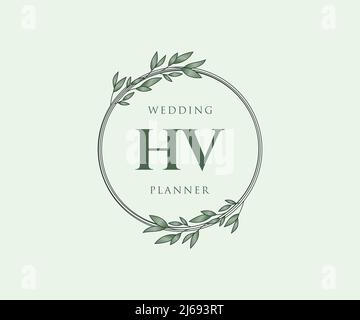 HV Initials Letter Hochzeit Monogram Logos Kollektion, handgezeichnete moderne minimalistische und florale Vorlagen für Einladungskarten, Save the Date, elegant Stock Vektor