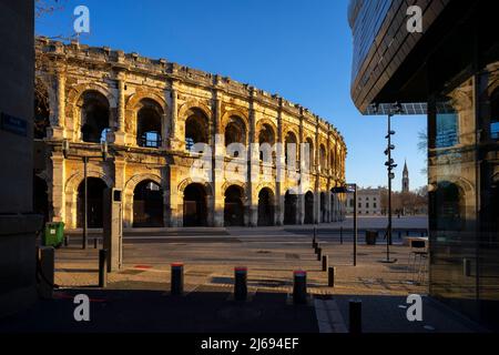 Die Arena von Nimes, römisches Amphitheater, Nimes, Gard, Frankreich, Europa Stockfoto