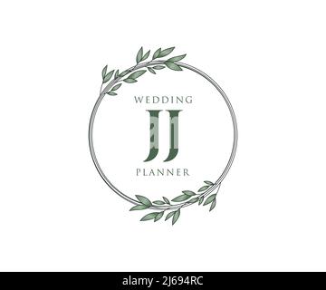 JJ Initials Letter Hochzeitslogos-Kollektion, handgezeichnete, moderne, minimalistische und florale Vorlagen für Einladungskarten, Save the Date, elegant Stock Vektor