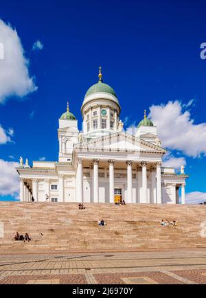 Lutherische Kathedrale am Senatsplatz, Helsinki, Kreis Uusimaa, Finnland Stockfoto