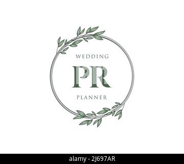 PR Initialen Brief Hochzeit Monogram Logos Kollektion, handgezeichnete moderne minimalistische und florale Vorlagen für Einladungskarten, Save the Date, elegant Stock Vektor