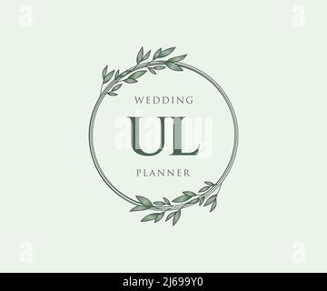 UL Initials Letter Hochzeitslogos-Kollektion, handgezeichnete, moderne, minimalistische und florale Vorlagen für Einladungskarten, Save the Date, elegant Stock Vektor