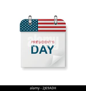 Vector 3D Realistic Presidents Day Paper Classic einfacher minimalistischer Kalender mit US Flag Colors Icon. Design-Vorlage für Presidents Day Card Stock Vektor