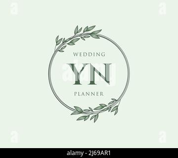 YN Initials Letter Hochzeit Monogram Logos Kollektion, handgezeichnete moderne minimalistische und florale Vorlagen für Einladungskarten, Save the Date, elegant Stock Vektor