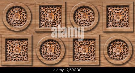 3D Holz-Wandfliesen Design mit schönen Schnitzelelement Print in Ceramic Industries schöne Reihe von Fliesen im traditionellen Stil im Wanddekor Design Stockfoto