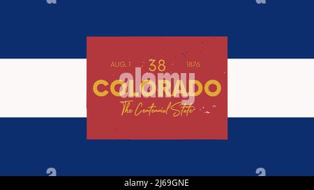 38 von 50 Bundesstaaten der Vereinigten Staaten mit einem Namen, Spitznamen und Datum der Aufnahme in die Union, detaillierte Vector Colorado Karte für den Druck von Plakaten, Postauto Stock Vektor