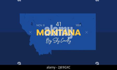 41 von 50 Bundesstaaten der Vereinigten Staaten mit einem Namen, Spitznamen und Datum der Aufnahme in die Union, detaillierte Vector Montana Karte für den Druck von Postern, Postkarte Stock Vektor