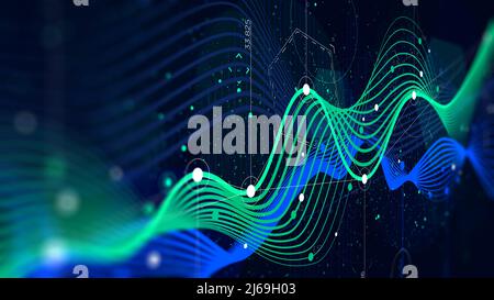Statistiken Big Data, analytischer Indikator Sci-Fi-Hintergrund Stockfoto