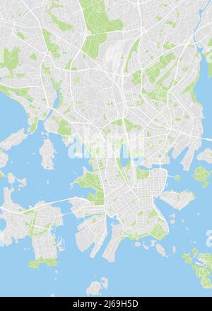 Stadtplan Helsinki, Farbplan der Stadt, Flüsse und Straßen, Vektorgrafik Stock Vektor