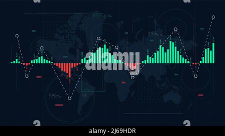 Futuristisches Dashboard von Business-Analytics-Tools, Systemarbeit mit Daten, analytische Verarbeitung, intellektuelle Analyse von Finanzstatistiken, Vektor Stock Vektor