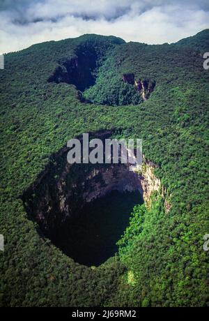 Sarisariñama Sinkhole auf einem Berg von Tepy, Jaua-Sarisariñama Nationalpark, Bolivar State, Venezuela Stockfoto