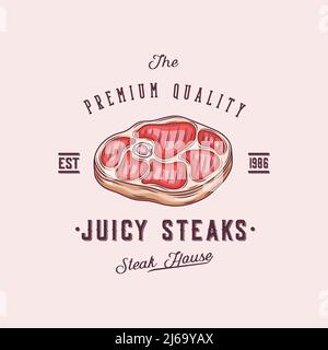 Steak House oder Meat Store Vintage Typografie Labels, Embleme, Logo Templates. Schilder Gesetzt. Isoliert. Stock Vektor