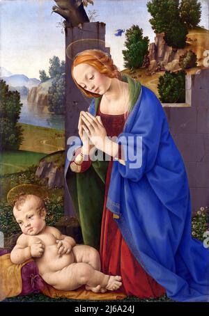 Die Jungfrau, die das Kind anbetend von Lorenzo di Credi (ca. 1456–1537), Öl auf Holz, c. 1490-1500 Stockfoto