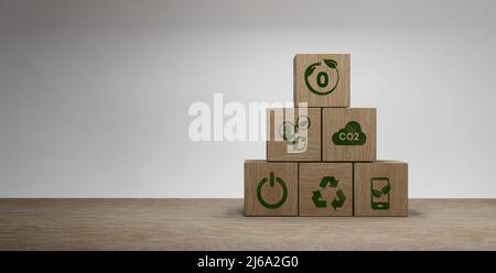 Das Konzept von „Environmental“, „Social“ und „Governance“. Nachhaltige Unternehmensentwicklung. Zero Emission 2050 3D Render Stockfoto