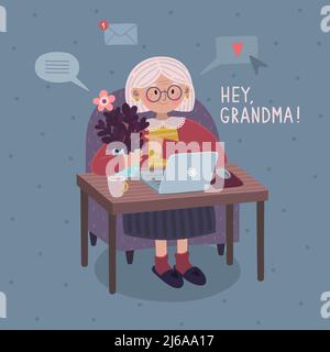 Oma und Leptop Stock Vektor