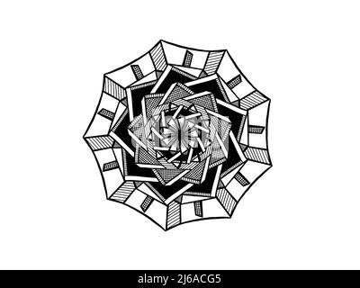 Schwarz-weißes Mandala Ornament von Hand gezeichnet Stockfoto