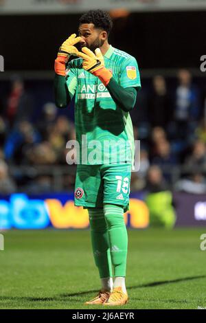 London, Großbritannien. 29. April 2022. Wes Foderingham , der Torhüter von Sheffield United, macht weiter. Spiel der EFL Skybet Championship, Queens Park Rangers gegen Sheffield Utd im Kiyan Prince Foundation Stadium, Loftus Road in London am Freitag, 29.. April 2022. Dieses Bild darf nur für redaktionelle Zwecke verwendet werden. Nur zur redaktionellen Verwendung, Lizenz für kommerzielle Nutzung erforderlich. Keine Verwendung bei Wetten, Spielen oder Veröffentlichungen in einem Club/einer Liga/einem Spieler. PIC von Steffan Bowen/Andrew Orchard Sports Photography/Alamy Live News Credit: Andrew Orchard Sports Photography/Alamy Live News Stockfoto