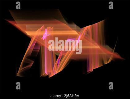Helles, abstraktes Muster aus orangefarbenen Wellen auf schwarzem Hintergrund, leuchtender Feldeffekt, Design, Kunst Stockfoto