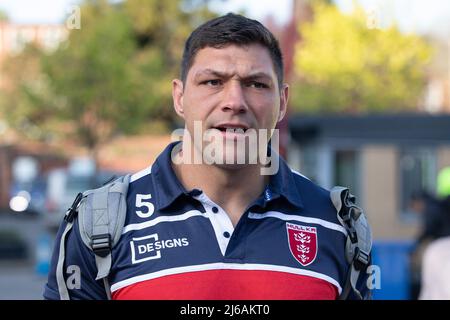 Ryan Hall (5) von Hull KR kommt vor dem heutigen Spiel im Headingley Stadium an Stockfoto