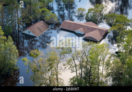 Bladen County, NC, 18. September 2018 -- Luftaufnahme der Überschwemmungen durch den Sturzflug Florenz. Stockfoto