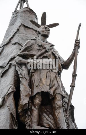 Gettysburg Battlefield Statue des Delaware Indian Chief Tammany (oder Tamanend) auf dem New York Volunteer Infantry Regiment Monument 42.. (USA) Stockfoto