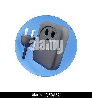 3D Rendering Smart Plug Icon auf weiß für Smart Home App und WiFi Smart Plug in modern. 3D Smart-Plug-Symbol auf Weiß darstellen Stockfoto