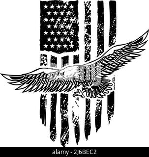 Adler auf amerikanischer Flagge Hintergrund. Gestaltungselement für Logo, Emblem, Schild, Poster, T-Shirt. Vektorgrafik Stock Vektor