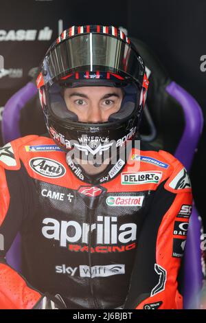 Circuito de Jerez, Jerez de la Frontera, Spanien am 30. April 2022 #12 Maverick Vinales, Spanisch: Aprilia Racing trägt den neuen Top Gun Helm während des GRAN PREMIO RED BULL DE ESPANA, Graham holt Stockfoto