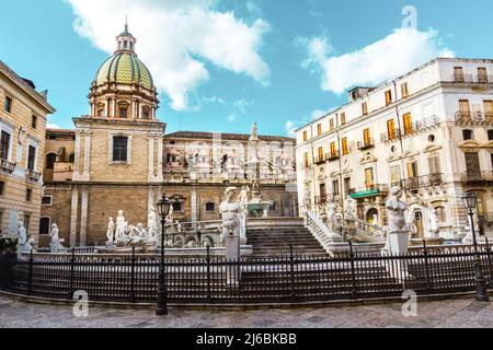 Fontana Pretoria in Palermo, Sizilien, Italien Stockfoto