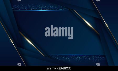3D modernes Luxus Banner Vorlage Design blaue Streifen und goldene Linie mit hell funkelnden Hintergrund. Vektorgrafik Stock Vektor