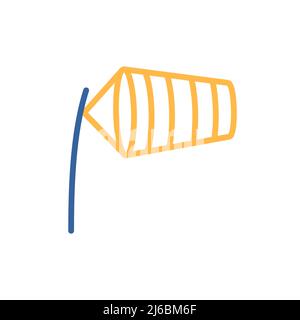 Windsocken durch Wind aufgeblasen an der Start- und Landebahn des Flughafens isoliert Vektor-Symbol. Meteorologie-Schild. Graph-Symbol für Reise-, Tourismus- und Wetterwebsite und -App Stock Vektor