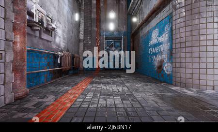 Cyberpunk-Hintergrund mit Kopierraum für Zeichen hinzufügen, 3D Rendern Stockfoto