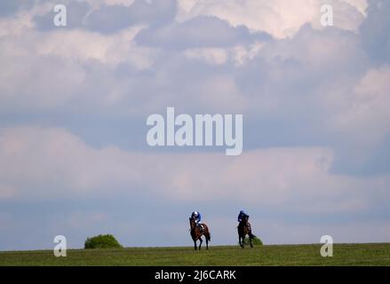 Coroebus und Jockey James Doyle (links) nach dem Gewinn des Qipco 2000 Guineas Stakes am zweiten Tag des QIPCO Guineas Festivals auf der Newmarket Racecourse, Newmarket. Bilddatum: Samstag, 30. April 2022. Stockfoto