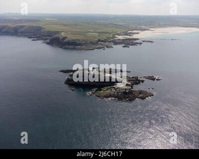 Godrevy Lighthouse cornwall england uk Luftdrohne Stockfoto