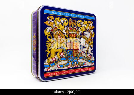 Die Royal Collection Längste Regierende Monarch Schokolade Biscuit Zinn Stockfoto