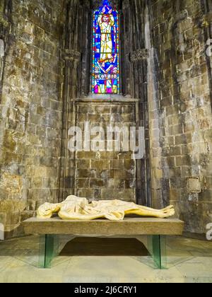 Christus liegt im Grab der Kapelle der heiligen Ursula (Capilla de Santa Ursula) - Kathedrale der Heiligen Maria von Girona - Spanien Stockfoto