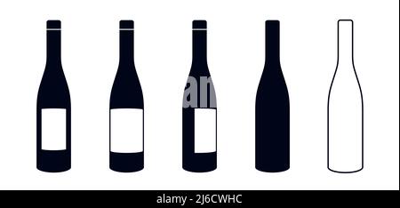 Verschiedene Wein- oder Getränkeflaschen Vektorgrafik Symbolsatz Stock Vektor