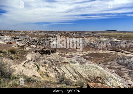 Arizona Petrified Forest - Blue Mesa Panorama Stockfoto