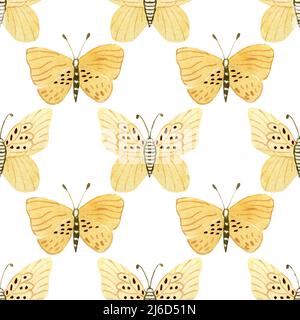 Nahtloses Muster mit schönen Butterflyes von Hand gezeichneten Aquarell. Nette Natur endlose Backgouund Stockfoto