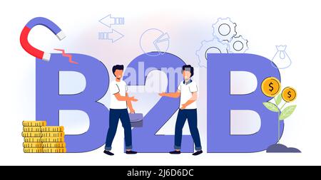 B2B erfolgreiche Zusammenarbeit von Unternehmen zu Unternehmen Daten und Leistungskennzahlen für die Business Intelligence-Analyse Marketingstrategie, Stock Vektor