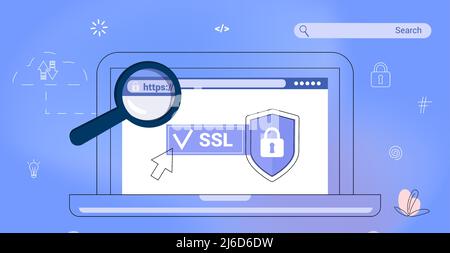 HTTPS-geschützte Verbindung sicheres Protokoll Sicherheitskommunikation Online-Netzwerke sicheres Surfen im Internet und Datensertificate encryptio Stock Vektor