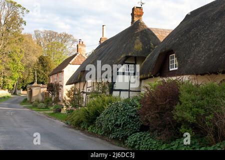 Reethütten an der Church Lane, Wherwell Historic Village, Test Valley, bei Stockbridge, Hampshire, England Stockfoto