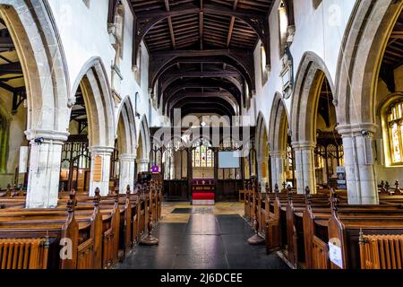 Innenraum der St. Mary's Parish Church in Baldock, Hertfordshire, Großbritannien Stockfoto