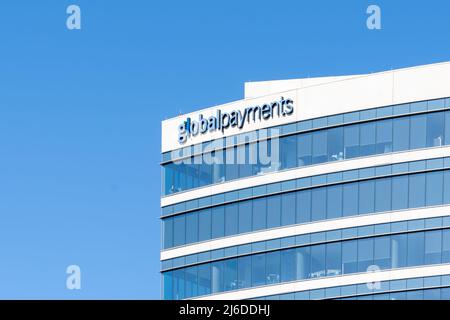 Global Payments unterschreibt sein Bürogebäude in Plano, Texas, USA. Stockfoto