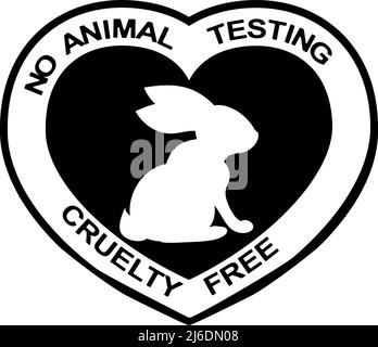 Cruelty Free Konzept Herz Form Emblem Design mit Kaninchen Symbol. Nicht an Tieren getestet Symbol. Vektor schwarz monochrome Illustration. Stock Vektor