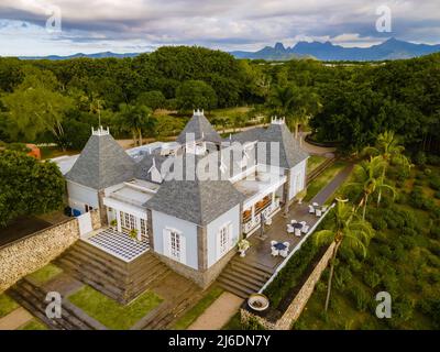 Mauritius April 2022, Chateau Mon Desir Mauritius von oben mit Drohnenaufnahme Stockfoto
