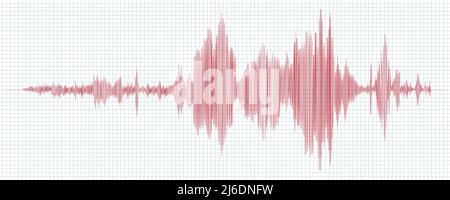 Seismograph-Messung oder Lie-Detektor-Grafik. Seismische Messungen mit Datensatz. Vektordarstellung im Hintergrund des Rasterpapiers Stock Vektor